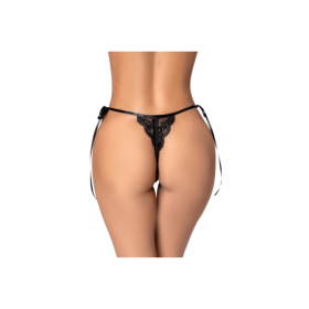 String sexy noir en dentelle ajourée avec liens réglables 